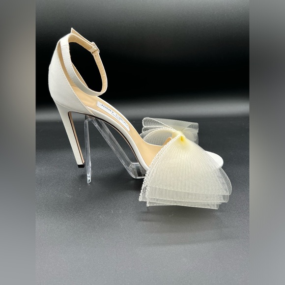 Jimmy Choo Aveline 100 High Heel Latte Bow Ankle Strap Open Toe Sandal NWB $1175 - Picture 11 of 17